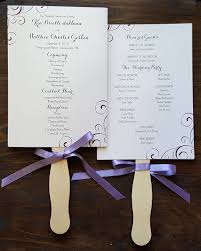 Fan Style Wedding Programs In Purple With Swirl Design And Lavender Ribbon Unique Wedding Program Wedding Invitations Unique Wedding Programs Wedding Programs