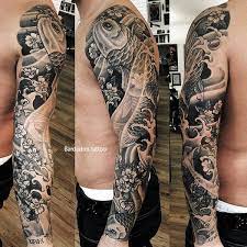 Japanese Sleeve Black And Grey George Bardadim Tattoo Nyc Japanese Sleeve Tattoos Koi Tattoo Sleeve Full Sleeve Tattoo Design