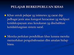 Umum sedia maklum, program pendidikan inklusif (ppi) adalah satu wahana bagi menyediakan akses dan peluang pendidikan kepada murid berkeperluan khas walau bagaimanapun, pada masa kini, ppi ini diperluas kepada semua kategori mbk yang mampu mengikuti kurikulum kebangsaan. Ppt Pendidikan Khas Kanak Kanak Berkeperluan Khas Powerpoint Presentation Id 6099534