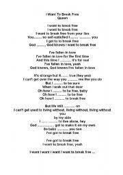 I´m not own of this song, all the rights are property of queen I Want To Break Free Worksheets