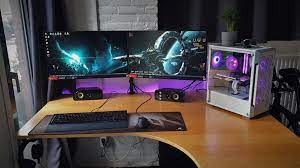 Finally Got My Big Desk And Dual Monitor Computer Desk Setup Gaming Computer Desk Gaming Computer Setup