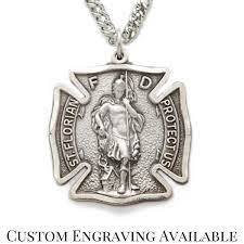 Sterling Silver St Florian Patron Saint Of Firefighters Medal Engravable Shield Pendant Patron Saint Of Firefighters Silver