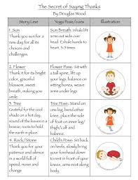 Gratitude Yoga Sequence The Secret Of Saying Thanks Lesson Plan Printable Kids Yoga Stories Yoga Resources For Kids Kids Yoga Poses Yoga Story Childrens Yoga