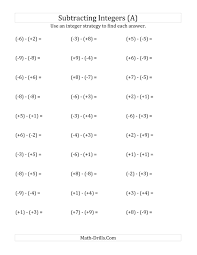 The Subtracting Integers From 9 To 9 All Numbers In Parentheses A Math Worksheet From The Integers Work Adding Integers Subtracting Integers Integers