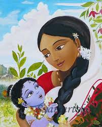 Krishna Yasoda Painting, India, Wall Art, Original Art, Mother and Child,  Archival Print, Meditation Rooms, Temple Rooms, Painting.