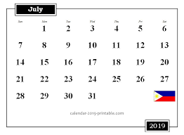 Philippines 2019 July Calendar Printable Calendar Calendar July Calendar