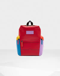 Hunter Original Color Block Top Clip Rubberized Leather Backpack Military Red One Colorful Backpacks Kids Bags Leather Backpack