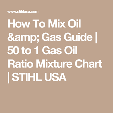 Fifty to one (50:1) is one of the easiest 2 stroke ratios to calculate, you simply multiply the litre amount by 2 and add a zero. How To Mix Oil Amp Gas Guide 50 To 1 Gas Oil Ratio Mixture Chart Stihl Usa Oil And Gas Oils Gas