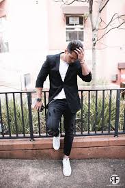 Black Blazer With Jeans Men Men S Outfit Idea Black Blazer Distressed Jeans And White Sneaker Royal Fashionist Mens Street Style Mens Outfits Mens Style Guide