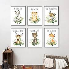 Woodland nursery decor for baby boy nursery, set of 3 printable or prints. Forest Animals Watercolor Painting Nordic Posters And Prints Baby Boy Nursery Decor Woodland Animal Canvas Picture For Kids Room Painting Calligraphy Aliexpress