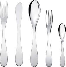 Alessi Eatit Flatware Set Composed Of One Table Spoon Table Fork Table Knife Dessert Fork Tea Coffee Spoon In 18 10 S Flatware Set Modern Placemats Alessi