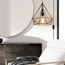 Lighting upgrades for drop ceiling fixtures come in two flavors: Loft Industrial Plug In Pendant Light With Wire Cage 1 Light Metal And Rope Drop Ceiling Light In Black Takeluckhome Com