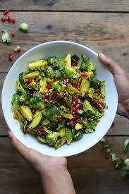Curried Crisp Pan Roasted Brussels Sprouts With Pomegranate And Recipe Indian Food Recipes Brussel Sprouts Roasted Brussel Sprouts