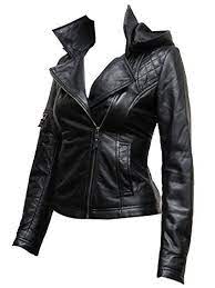 Womens Ladies Hooded Black Leather Biker Jacket Designer Look Size 8 20 3x Large 18 Absy Http Www Amazon Co Black Leather Biker Jacket Jackets Biker Jacket
