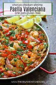 Paella Valenciana With Chicken Chorizo And Shrimp Paella Glutenfree Shrimppaella Chorizo Chickenpaella Paella Recipe Paella Valenciana Chorizo