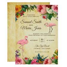 Elegant Vintage Floral Flamingo Wedding Invitation Zazzle Com Flamingo Wedding Rustic Bridal Shower Invitations Floral Invitation