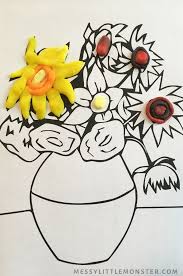 Foil painting is great for working on fine motor skills as well as colour mixing for toddlers and preschoolers. Van Gogh Sunflowers Art For Kids Messy Little Monster