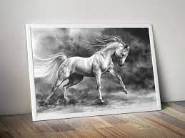 Horse drawing begins where drawing any new subject does: Katarzyna Kmiecik Artist And Illustrator On Twitter White Horse Art Print Equine Art Print Running Horse Drawing Print Horse Pencil Drawing Realistic Animal Drawing Black And