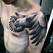 Shoulder And Chest Mens Realistic Shaded Eagle Tattoos Eagle Chest Tattoo Eagle Shoulder Tattoo Chest Tattoo Men
