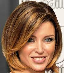 Short Hair With Long Side Swept Bangs Dani Minogue Thick Hair Styles Haircut For Thick Hair Womens Hairstyles