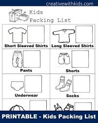 Printable Kids Packing List With Pictures Printables Kids Packing List Travel With Kids