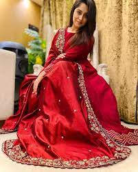 Indian Bollywood Wedding Party Embroidery Work Red Anarkali Etsy In 2021 Red Gown Dress Red Wedding Dresses Pakistani Wedding Dresses