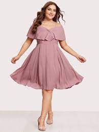 Shein Pleated Flounce Trim Overlap Bardot Dress Plus Size Party Dresses Plus Size Fashion Size Fashion