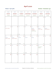 2020 Monthly People Of The Book Calendar April Islamic Calendar Book People Christian
