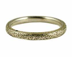 Stunning English Antique Art Deco Platinum Wedding Band Ring Fine Engraving Antique Wedding Rings Wedding Rings Art Wedding Ring Bands