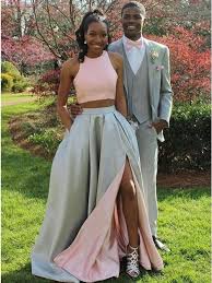 Two Pieces Two Tone Blush Pink Silver Split Pockets Long Simple Prom Dresses Pd00045 Prom Dresses With Pockets Prom Dresses Sleeveless Satin Prom Dress