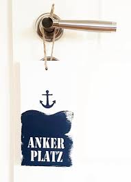 Holzschild Ankerplatz Mit Anker Und Welle Weiss Grau Wall Lights Decor Lettering