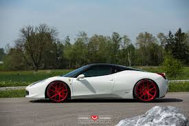 Prices for ferrari 458 italia italia s currently range from $139,995 to $214,991, with vehicle mileage ranging from 2,932 to 42,719. Custom Snow White Ferrari 458 On Candy Red Wheels Carid Com Gallery