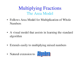 This multiplication method can be used with fractions, decimals, and algebraic equations too. Ppt Multiplying Fractions The Area Model Powerpoint Presentation Free Download Id 2077257