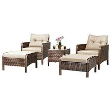 Heize Best Price Set Of Brown 5 Pcs Rattan Wicker Furniture Set Sofa Ottoman W Cushions Patio Garden Yard Ottoman Furniture Furniture Indoor Rattan Furniture