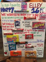 16th Birthday Things To Do Sweet 16 Candy Poster Sweet 16 Birthday Gifts Candy Bar Birthday Candy Birthday Cards
