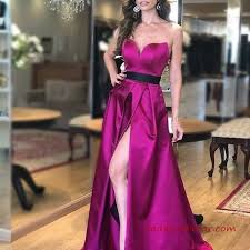 2019 Saten Elbise Modelleri Fusya Uzun Straplez Kemerli Derin Yirtmacli The Dress Uzun Mezuniyet Balosu Elbiseleri Ve Aksamustu Giysileri