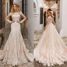 Details About Champagne Wedding Dresses Plus Size Mermaid Long Sleeve Bridal Gown Off Shoudler