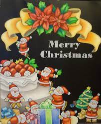 merry christmas noanoa chalkart works チョークアート作品 ちびサンタさんがいっぱい クリスマス 黒板 チョークアート クリスマス黒板アート