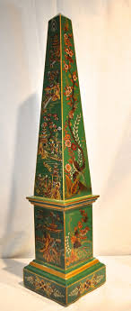 Chinoiserie Style Green Wood Obelisk With Gold Painted Decoration Chinoiserie Obelisk Gold Paint