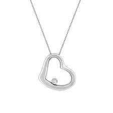Single diamond necklace white gold. Roberto Coin Tiny White Gold Diamond Open Heart Necklace 023266awchx0