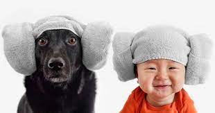 A Boy And His Rescue Dog With Matching Headgear Dog Friends Baby Dogs Dog Wear
