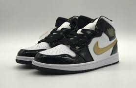 Air Jordan 1 Mid Patent Black White Gold Pin On Air Jordan 9