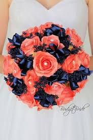 Navy Blue And Coral Wedding Flower Brides Bouquet Coral Wedding Decorations Wedding Bridal Bouquets Coral Wedding Flowers