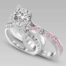 White And Pink Cubic Zirconia 925 Sterling Silver White Gold Plated Wedding Ring Set Sterling Silver Rings Set Silver Ring Set Sterling Silver Engagement Rings