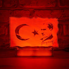 Hediyelik Ataturk Ve Bayrak Gorselli Dekoratif Aydinlatma Lamba Led 3d Cizimler