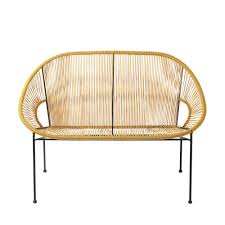 2 3 Seater Garden Bench In Mustard Yellow Resin And Black Metal Copacabana Maisons Du Monde