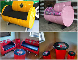 55 Gallon Steel Drums Upcycled Into Furniture Recyclart 55 Gallon Steel Drum Steel Drum Barrel Furniture
