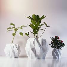 Geometric Planter Pot Set Polygonal Planters White Flower Pots Planter Set Modern Home Decor Indoor Flower Pots Flower Pot Design Geometric Planter