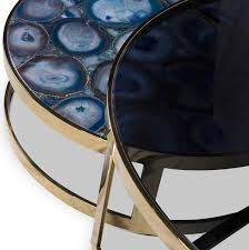 Coffee table, 60x120cm, metal glass and walnut. Casa Padrino Luxury Coffee Table Set Blue Gold 2 Round Living Room Tables With Agate Gemstone And Glass Top Luxury Quality Luxury Living Room Furniture