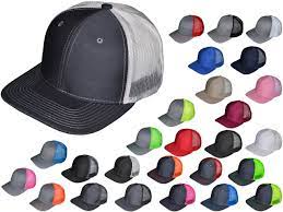 Wholesale Flat Bill Trucker Hats 6 Panel Snapback Mesh 2 Tone Contrast Stitching Bk Caps 19 Colors